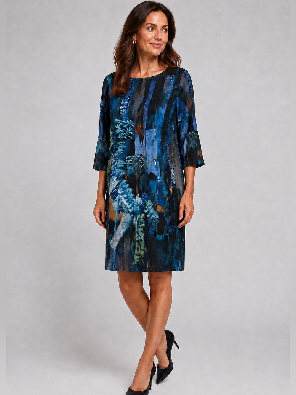 Lulu H Blue Abstract Print Dress Size Large